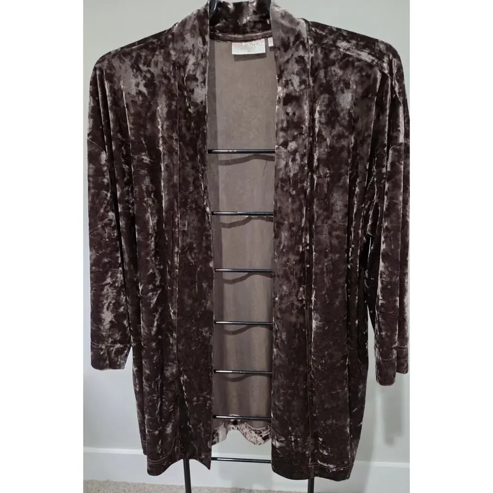 Belle Boho Kim Gravel Size Med Espresso Crushed Velvet Topper A666903 NWOT